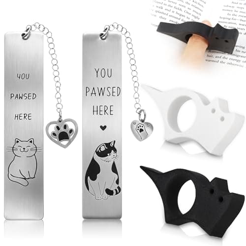 4 Pcs Cat Book Page Holder Set, 2 Pcs Thumb Book Page Holder, 2 Pcs Zinc Alloy Cat Book Marker with Pendent, Book Accessories for Reading Lovers, Literary Gifts for Readers