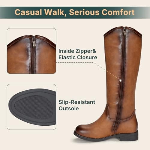 Vepose Women's Knee High Boots 956 Brown Zipper Casual Weather Tall Fashion Retro Vegan Boots for Women Size 10(CJY956 Brown pu 10) - Thumbnail 5