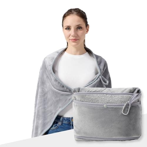 SHINEDOOR Travel Blanket with Carry Bag, Lightweight Wearable Airplane Blanket, Soft Packable Throw for Travel & Office Light Grey - Image 1