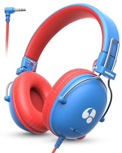 awatrue Kids Headphones, 74/85dB Safe Volume Limit, Stereo Sound, Wired On-Ear Headphones for Kids Boys Girls, 3.5mm Jack for Tablet, iPad, Kindle, YOTO Player, Airplane Travel, Blue - Image 1