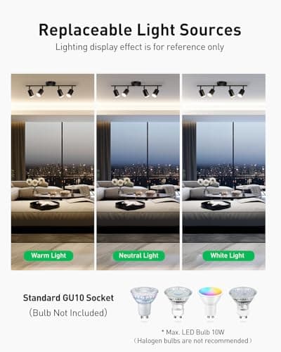 Bojim Flexible Led Track Lighting, 4-Light Black Track Lighting Fixtures Ceiling, Ceiling Spotlight with Foldable Light Arms for Kitchen, Closet, Bedroom(GU10 Socket, Bulbs Not Included) - Thumbnail 5