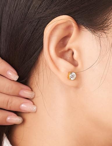IMOLOVE Moissanite Stud Earrings with 0.6ct-3ct D Color Round Cut Lab Created Diamond Earrings in Sterling Silver with 18K Yellow Gold Plated for Women Men-2 - Thumbnail 4