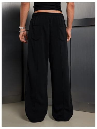 VIPWOLF Men's Stacked Baggy Sweatpants Drawstring Waist Straight Leg Track Pants Streetwear Black X-Large - Thumbnail 2