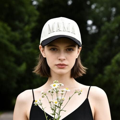 Women’s Mama Trucker Hat – Vintage Embroidered Adjustable Baseball Cap, Two-Tone Ponytail Hat Gifts for Mothers Day Outfits White - Thumbnail 3
