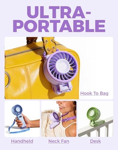 Diveblues Portable Turbo Fan, 100 Speed Handheld Fan with Strong Airflow, Foldable 4 in 1 Personal Fan for Neck, Desk & Travel, USB-C Rechargeable, Lightweight for Summer, Concerts & Outdoor Use - Thumbnail 5