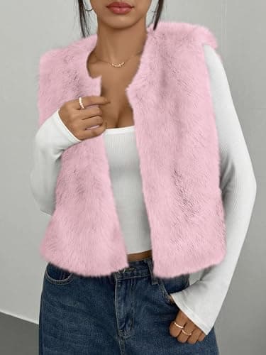 BTFBM Faux Fur Vest Women Fall Fashion 2026 Sleeveless Fuzzy Jacket Fluffy Coats Winter Clothing Furry Outerwear Vests(Pink, XX-Large) - Thumbnail 5