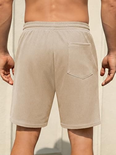 Hardaddy Mens Corduroy Shorts Casual Elastic Waist Drawstring 2026 Summer Beach Lounge Short(Light Khaki 3X-Large) - Thumbnail 4