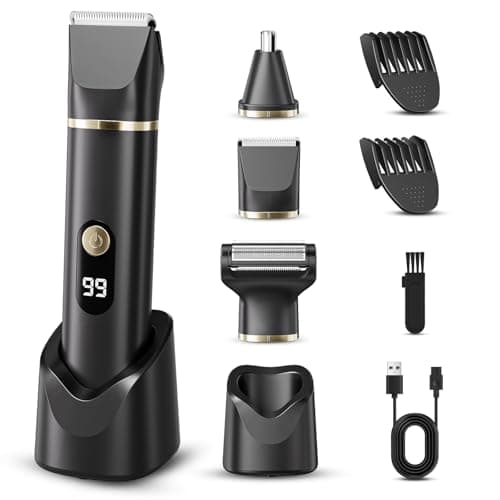tiovara Body Hair Trimmer for Men, IPX7 Waterproof Electric Razor Shaver 3 in 1 Body Grooming Kit with USB Charge Dock for Mustache Nose Hair Ball Pubic Hair Groin - Image 1