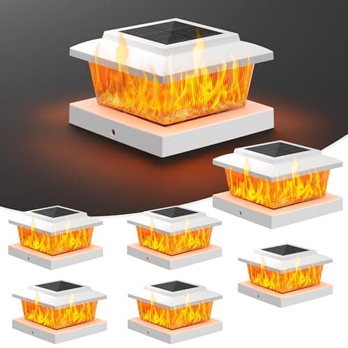 VOLISUN Solar Fence Post Cap Lights 6pack, White Solar Deck Cap Flame Light Outdoor Waterproof, High Brightness Flickering Flame SMD LED Lighting, for 4x4 Wooden/4x4 5x5 Vinyl Post - Image 1