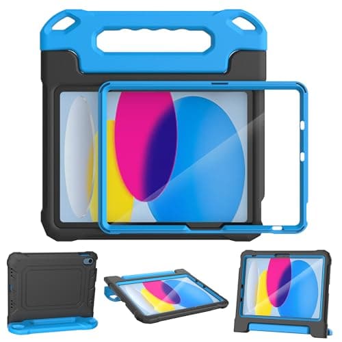 YIHE Kids Case for iPad (A16) 11th Generation 11 Inch 2025 & iPad 10th Generation 10.9 inch 2022, with Built-in Screen Protector and Handle Stand, Full Body Shockproof Protective Cover, BlackBlue - Image 1