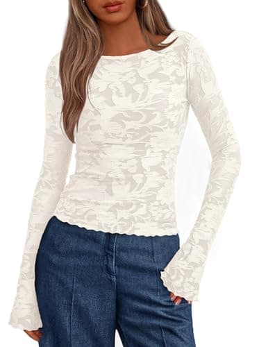 BTFBM Casual Long Sleeve Shirts Spring 2026 Going Out Tops for Women Trendy Floral Work Blouses Bodycon Tunics(Beige,X-Large) - Image 1
