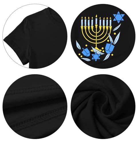 Hanukkah Shirt Women Happy Hanukkah T-Shirt Menorah Candles Short Sleeve Jewish Chanukah Tee Tops A-Black - Thumbnail 5