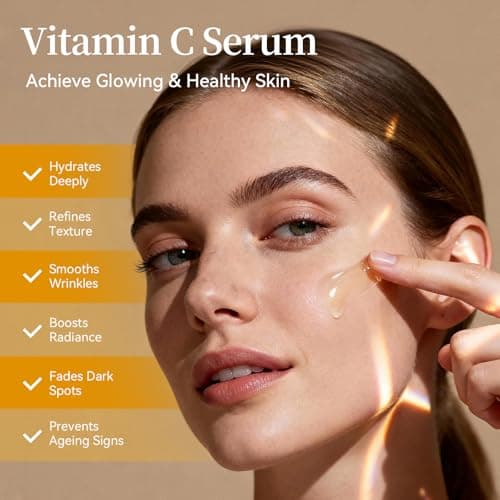 Vitamin C Serum for Face, 20% Natural Vitamin C Facial Serum with Sodium Hyaluronate,Vitamin E,Anti Aging & Wrinkle Skin Face Serum for Dark Spots,All Type Skin Care 1 fl.oz+ 0.05 fl.oz x 10e - Thumbnail 4
