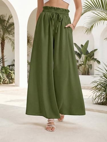 HONGTEYA Women's Summer Wide Leg Palazzo Pants (US, Alpha, Medium, Regular, Regular, Army Green) - Thumbnail 6