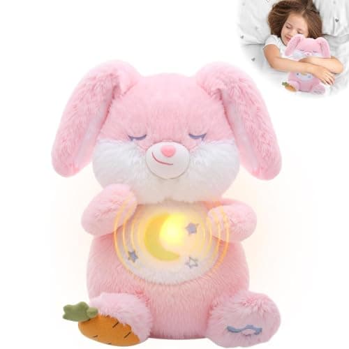 FATIRO Breathing Stuffed Animal Bunny Plush, Soothe Snuggle Easter Bunny Plush with Soft Light & Music, Interactive Realistic Breathing Motion & Gentle Snoring Breathing for Anxiety Adults and Kids - Image 1