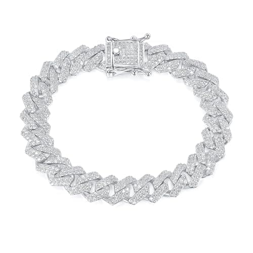 Gemsme 9MM Diamond-Cut Cuban Link Bracelet for Men Women White Gold Plated Full Cubic Zirconia Iced Out Cuban Chain Bracelet Bling Hip Hop Jewelry - Image 1