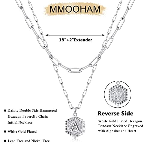 M MOOHAM Silver Plated Layered Initial Necklaces for Women - Cute Letter Initial B Necklace Choker Necklace Silver Plated Layered Necklaces for Women - Thumbnail 5