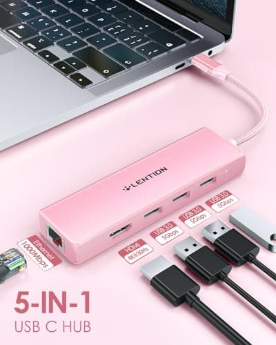 LENTION USB C Hub with a Gigabit Ethernet Port, 4K HDMI Display, 3 USB-A USB 3.0 Ports for MacBook Pro, MacBook Air, Dell, Lenovo, HP Laptops and More, Stable Driver Certified (C25, Rose Gold) - Thumbnail 2