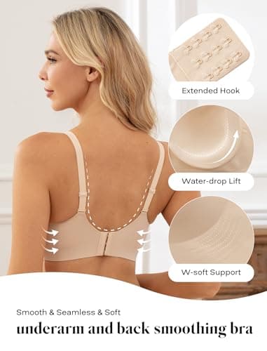 COMFELIE Invisible Wireless Bra for Women Seamless Full Coverage Bralette with Soft Support and Underarm Smoothing Beige - Thumbnail 3