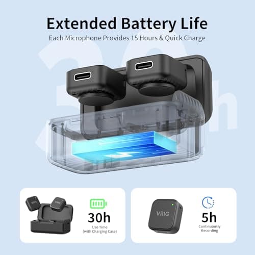 VRIG MC-02 Wireless Microphone Kit (2 TX + 1 RX + Charging Case) for DJI Osmo Pocket 3, Mini Wireless Lavalier Microphone, Magnetic Attachment, Noise Cancellation, 30Hrs Use, Vlog, Live Streaming - Thumbnail 5