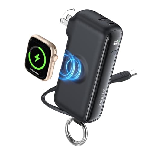 RORRY Flow Portable Charger, 10000mAh 40W Fast Charging Power Bank with Built-in USB C Cable and Foldable Wall Plug, Battery Pack Travel Essentials for iPhone 17/16/15, Apple Watch, iPad, MacBook - Image 1