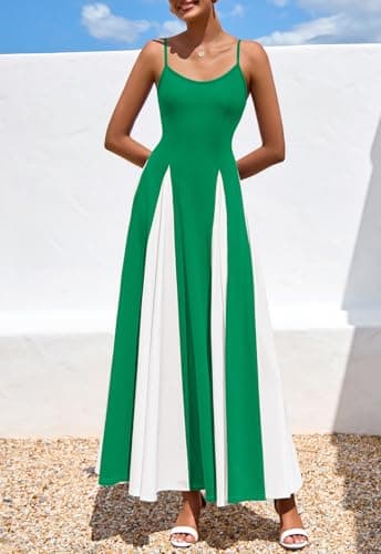 PRETTYGARDEN Women's 2026 Spring Spaghetti Strap Maxi Dress Stretch Sexy Flowy Dress Backless Wedding Guest Long Dresses (Green White, XX-Large) - Thumbnail 2