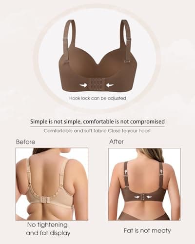 LIIJOO Seamless Wireless Comfort Bra for Women, Full Coverage, Back Smoothing, Wide Strap, No Back Bulge, Underarm Contouring, Light Lift, Minimizer Fit（Chocolate Brown, 1XL Size） - Thumbnail 5