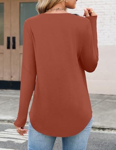 JUSTFASHIONNOW Womens Long Sleeve Tops Casual Fall Shirts Crew Neck Tees Cute Blouses Dressy Thanksgiving Tunic Tops Winter Basic T Shirts (Caramel, Small) - Thumbnail 6