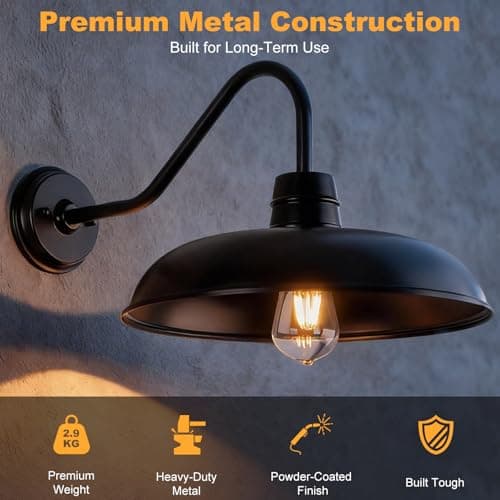 FILIYANO Outdoor Barn Light, Extra Large Farmhouse Outdoor Wall Lights, 16 Inch Industrial Rustic Waterproof Stain Black Wall Mount Weather Resistant Lamp, for Shed Barn Backyard, 2-Pack - Thumbnail 5