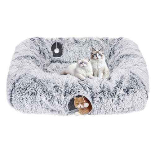 Extra Large Cat Tunnel Bed, 4 Ways Tunnels for Indoor Cats, Multi-cat Family Cat Bed & Cave, Plush Cat Donut with Washable Middle Mat, Exit Balls, Pet Play Toy for Kitten Puppy Rabbit - Image 1