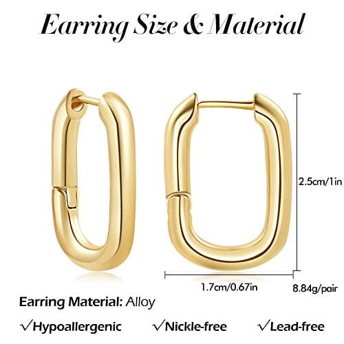 Sloong 14k Gold Plated Chunky Link Chain Square Hoop Earrings Paperclip Link Chain Jewelry Drop Dangle Earrings set for women - Thumbnail 6