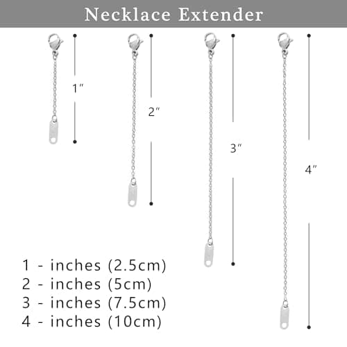 BAYLAY Necklace Extenders Silver - 4 Piece 18K Whited Gold Plated Necklace Extender Set for Women, Extensions 1", 2", 3", 4" Hypoallergenic in Silver Necklaces Extender - Thumbnail 2
