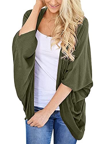 Women's Soft Lightweight Summer Cardigans Kimono Cover Ups Classic Solid Colors 3/4 Batwing Sleeve Open Front Shirts Tops Green XX-Large - Image 1