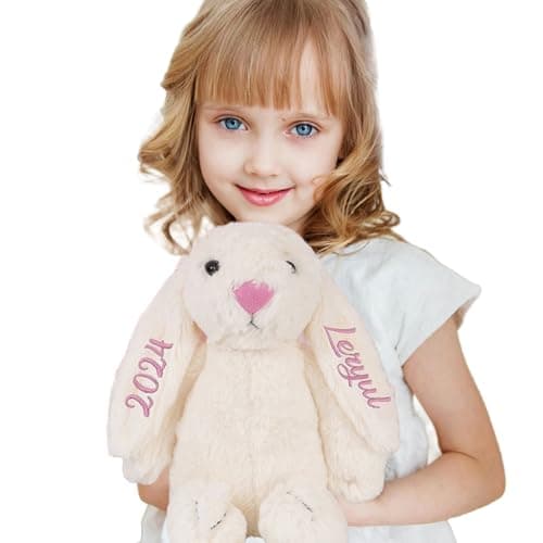 ROSLILY Personalized Easter Bunny Rabbit Embroidered Kids Name Plush Bunny Rabbit Stuffed Animal Easter Basket Essentials for Baby Boy Newborn Baby Shower - Image 1
