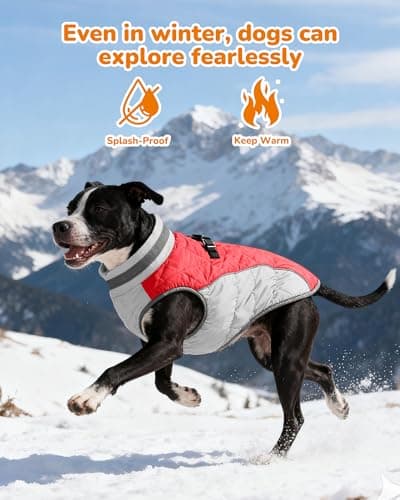 Aokown Dog Winter Coat for Medium Dogs, Adjustable Puppy Warm Jackets in Cold Weather, Reflective Pet Fleece Vest with External Attachment Points, Zippered Cold-Weather Dog Winter Clothes, M Red - Thumbnail 3