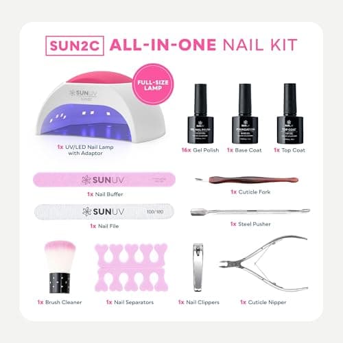 SUNUV Gel Nail Polish Kit with UV Light for Nails SUN2C 16 Colors Gel Polish Sets, Base and Top Coat with 8 PCS Manicure Tools Gift for Women - Thumbnail 2