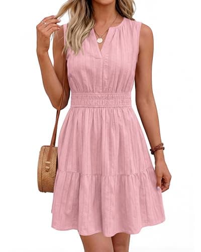 BTFBM Women’s Summer Dresses 2026 Sleeveless V Neck Casual Mini Dress Swing Boho A Line Beach Vacation Sundress Pockets(Pink, XX-Large) - Thumbnail 6