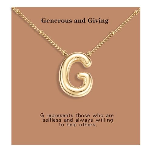 BOLAGTIER Bubble Letter Necklace Gold Plated Balloon Initial Chunky Bubble Alphabet Pendant Necklace Trendy Jewelry Gift for Women (G, Gold) - Image 1