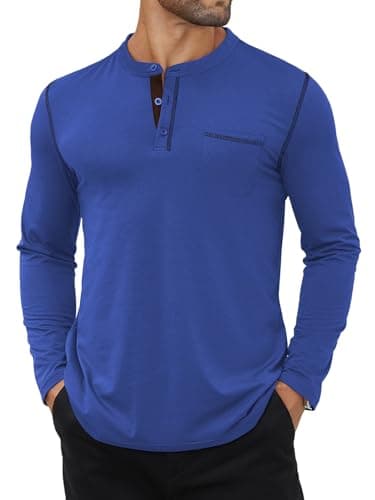 Hardaddy Men's Color Contrast Henley Shirt Long Sleeve Button T-Shirt Lightweight Henley Tshirt for Men Basic Pullover Shirt with Pocket Royal Blue M - Image 1