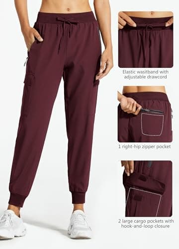 Libin Women's Cargo Joggers Lightweight Quick Dry Hiking Pants Athletic Lounge Casual Travel, Wine Red S - Thumbnail 4