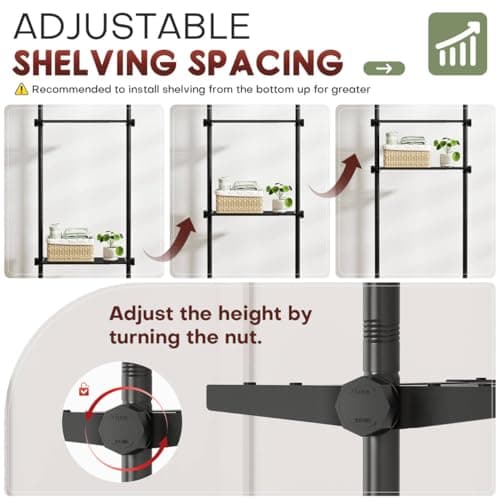 Goovilla Over The Toilet Storage Shelf, 4 Tier Bathroom Organizer Shelves with 64-124inch(H) 15-27inch(W) Adjustable No Drilling Tension Mounting, Black Space Saver Bathroom Shelf Rack Above Toilet - Thumbnail 3