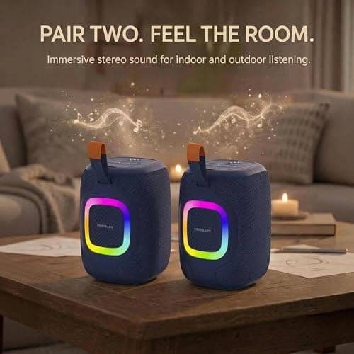 Musibaby Bluetooth Speaker, Portable Waterproof Wireless Speaker with 20W Loud Sound, 25H Playtime, FM Radio, USB/TF/AUX, Stereo Pairing and Carry Loop for Indoor Outdoor Use, M73(Blue) - Thumbnail 4