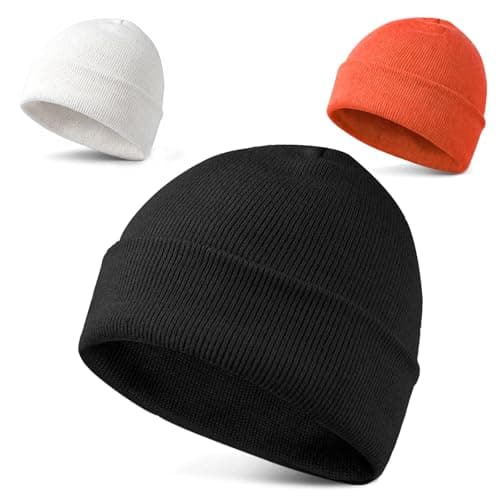 LAKIBOLE 3Pack Beanie Hats for Men Spring Summer Autumn Winter Slouchy Beanies for Women Teenage (OrangeRed/Black/White) - Image 1