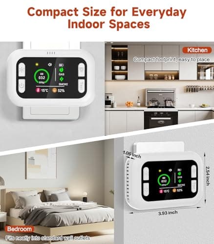 6 in 1 Carbon Monoxide Detectors Plug-in, Natural Gas Detector with Smoke, Temp & Humidity Alarm, Portable 1000mAh Battery Backup, HD Digital Screen, 24/7 Home Safety for House, RV, Apartment, Travel - Thumbnail 5