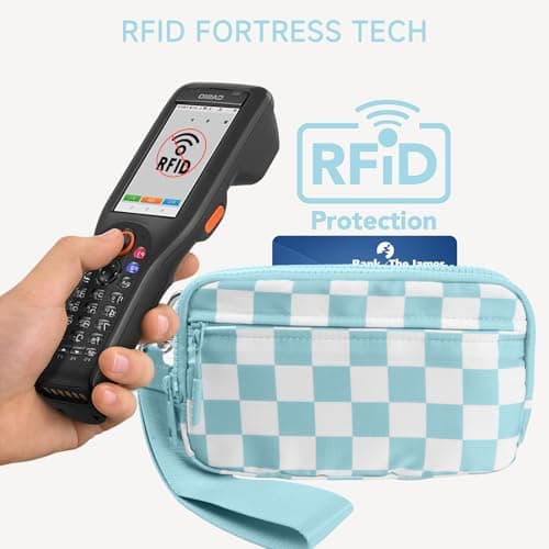 NBERMOTION Checkered Nylon Wristlet Wallets for Women RFID Blocking Purse With Credit Card Holder & Crossbody Strap(Ice Blue) - Thumbnail 2