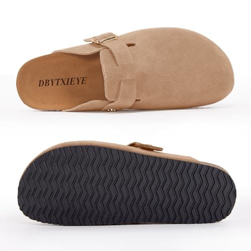 Women's Genuine Suede Clogs with Good Traction, Arch Support, Perfect for Wide Feet & Wearing Without Socks Outdoors Taupe - Thumbnail 6