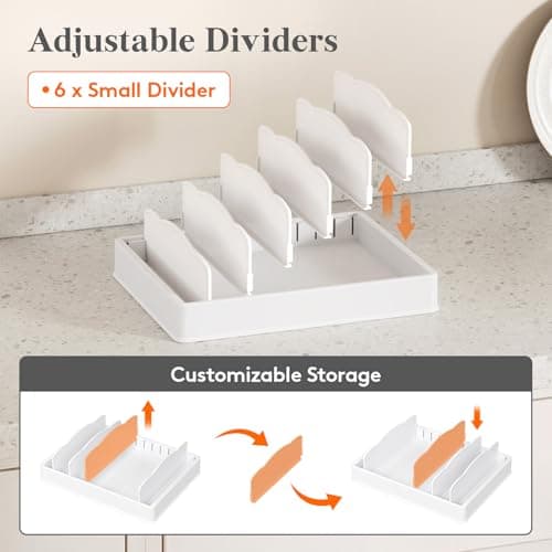 Lifewit Plastic Lid Organizers Inside Cabinet, Lid Holder with 6 Adjustable Dividers & 7 Compartments for Home Organization and Storage, Plate Organizer for Kitchen & Pantry, 13" x 10" - Thumbnail 3
