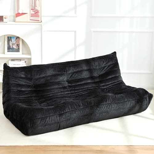 Homguava Bean Bag Chair, Giant Beanbag Chairs for Adults, Memory Foam Fireside Chair, Large Lazy Floor Sofa, Sofa Couch with High-Rebound Foam, Lounge Chair for Living Room, Bedroom (Black, 3-Seater) - Image 1