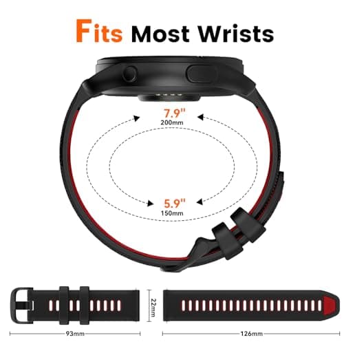 Velocarer Watch Band for Garmin Forerunner 265/Forerunner 255/Vivoactive 4/Venu 3/Venu 2, 22mm Quick Release Silicone Sport Bands, Black & Red - Thumbnail 6