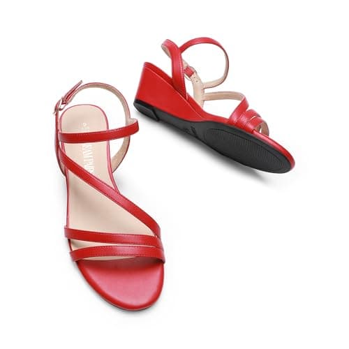 DREAM PAIRS Strappy Wrapped Dressy Wedge Sandals, Comfortable Ankle Strap Open Toe Evening Dress Wedding Dance Summer Shoes,Size 7,Red-Pu,SDPW2420W - Thumbnail 5